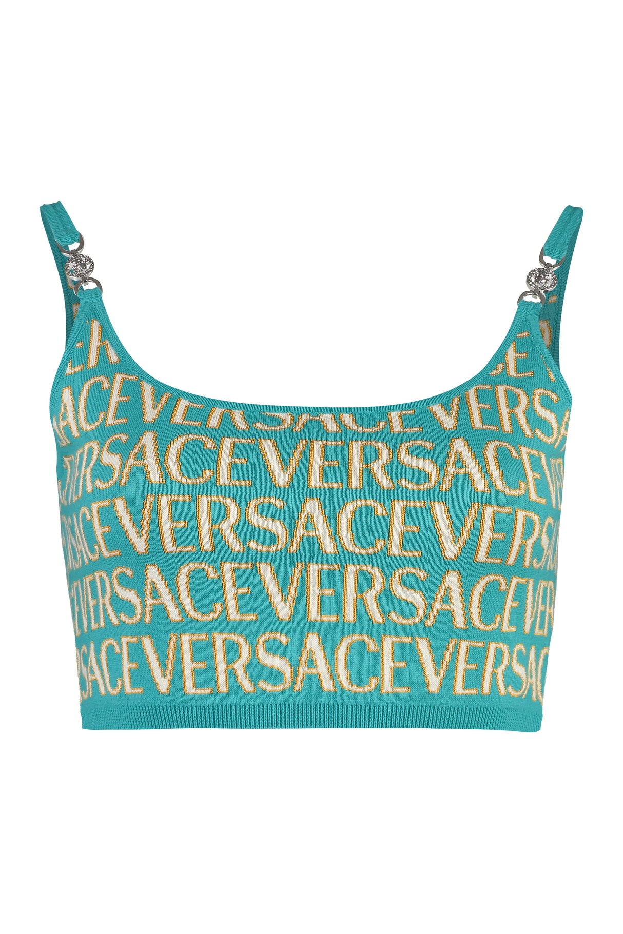 VERSACE Metallic Jacquard Knit Top - Green