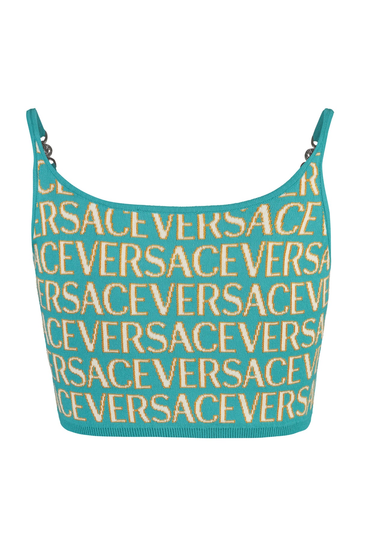 VERSACE Metallic Jacquard Knit Top - Green