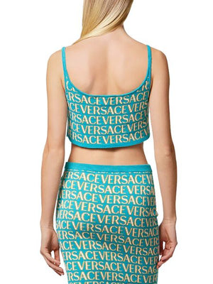 VERSACE Metallic Jacquard Knit Top - Green