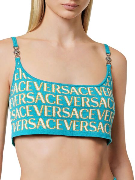 VERSACE Metallic Jacquard Knit Top - Green