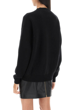 VERSACE Women's Black Knit Sweater with Logo Inlay - FW23 Collection