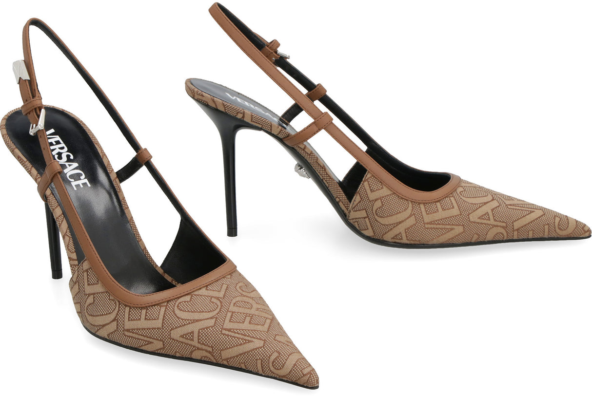 VERSACE Luxurious Brown Fabric Slingback Pumps for Women - FW23 Collection