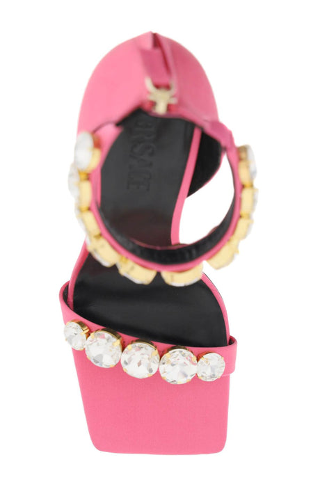 VERSACE The Pink Crystal Satin Sandals for Women