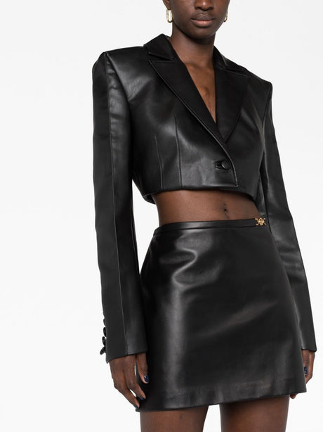 VERSACE Black Leather Medusa-Embellished Miniskirt for Women