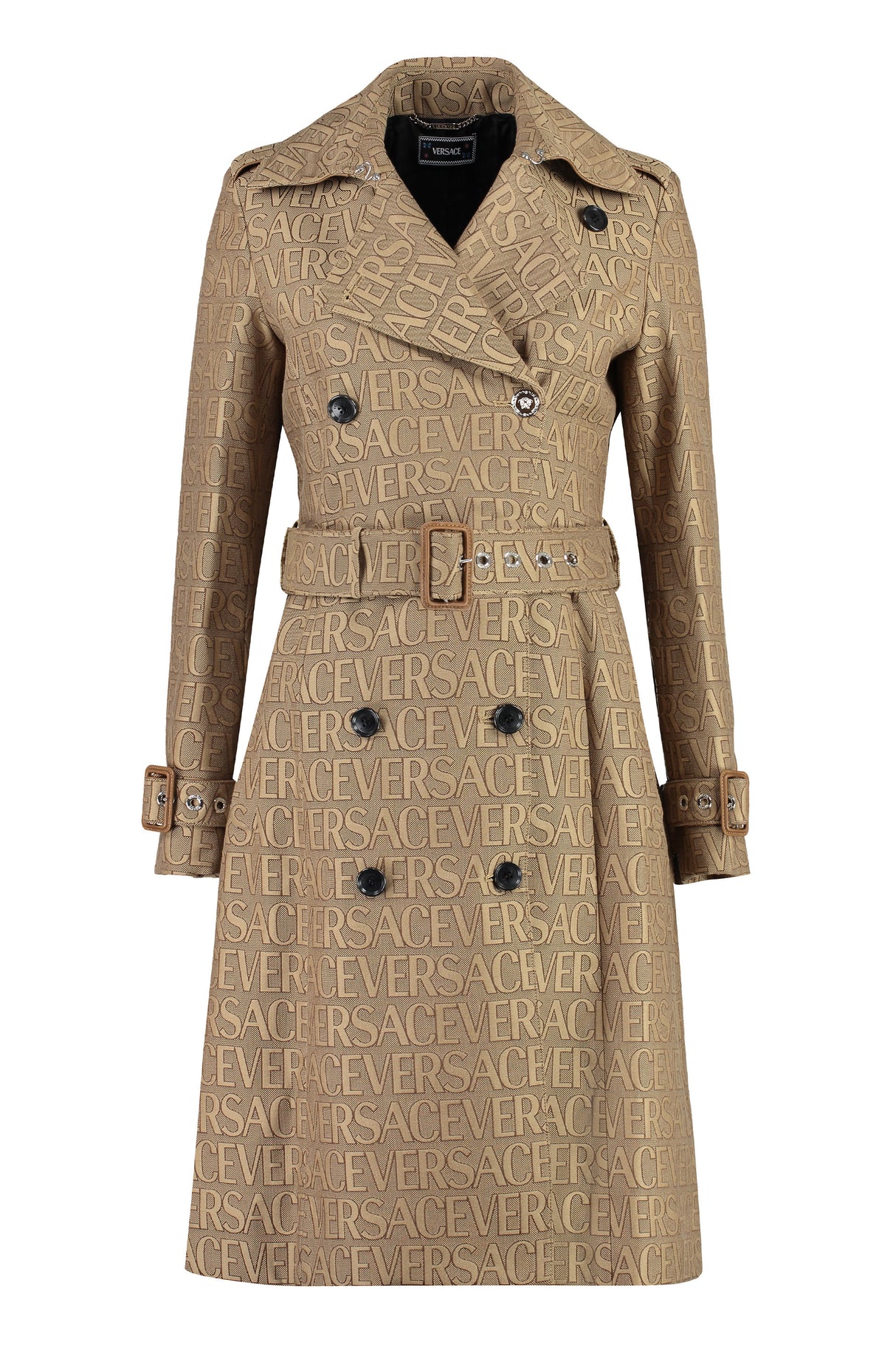 VERSACE Beige All-Over Motif Trench Jacket for Women