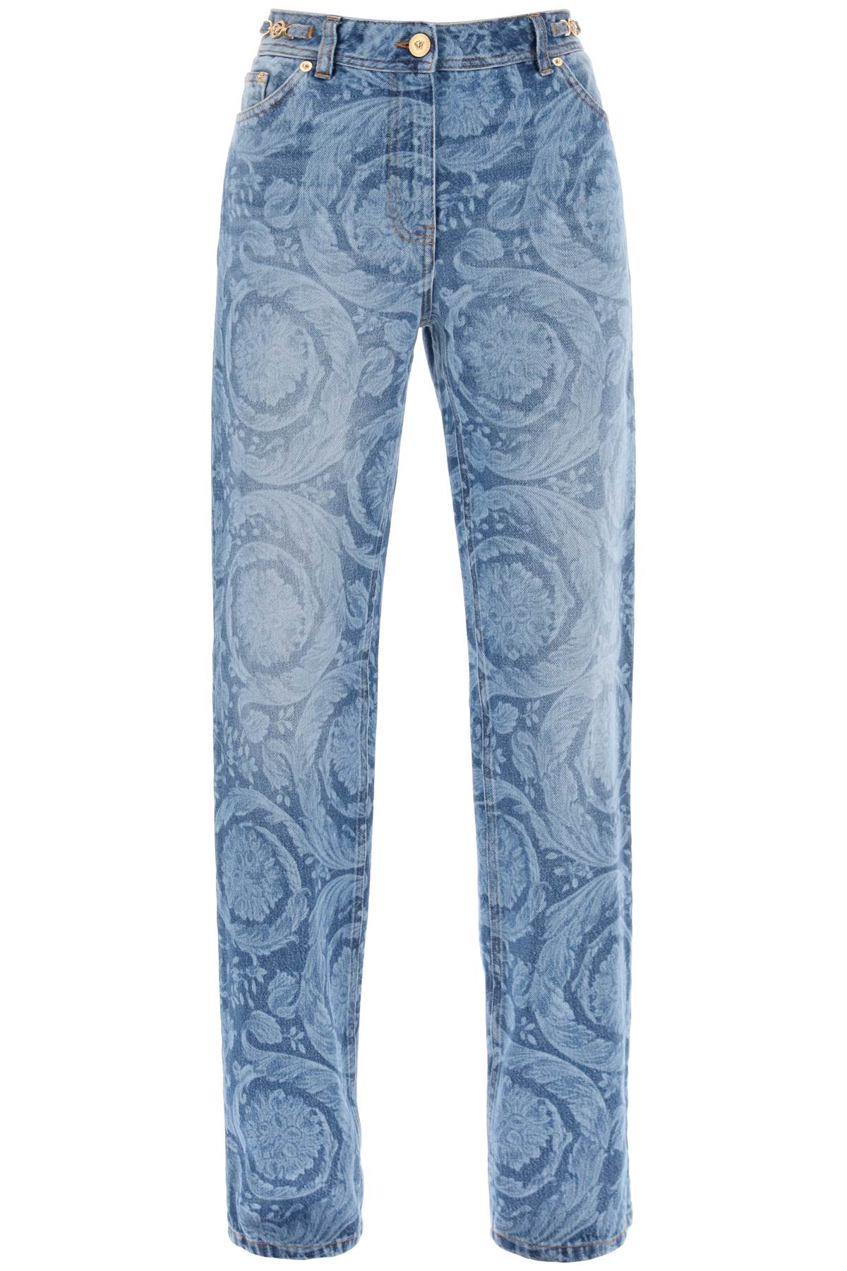 VERSACE Baroque Pattern Straight Leg Jeans in Light Blue for Women