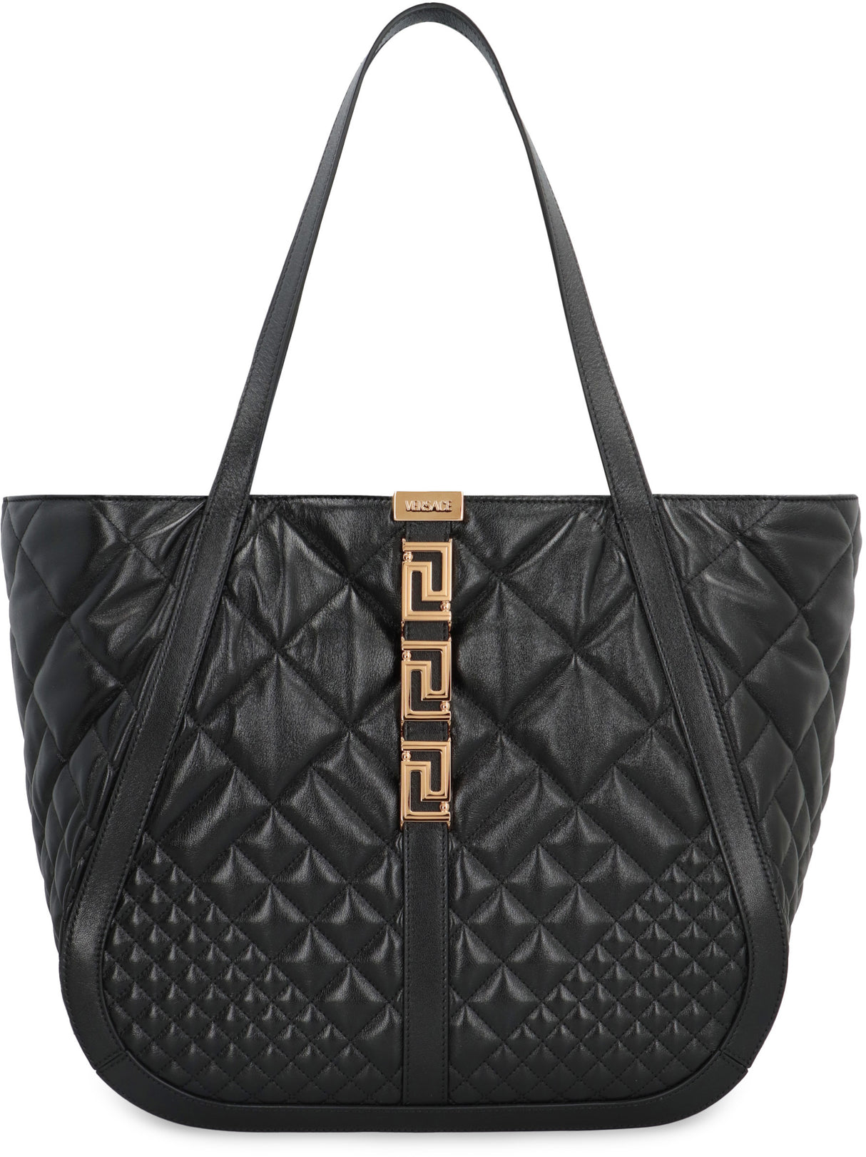VERSACE Grecian Goddess Leather Tote Handbag - Quilted, Magnetic Fastening, Gold-Tone Hardware, Women's Fashion Accessory for FW23