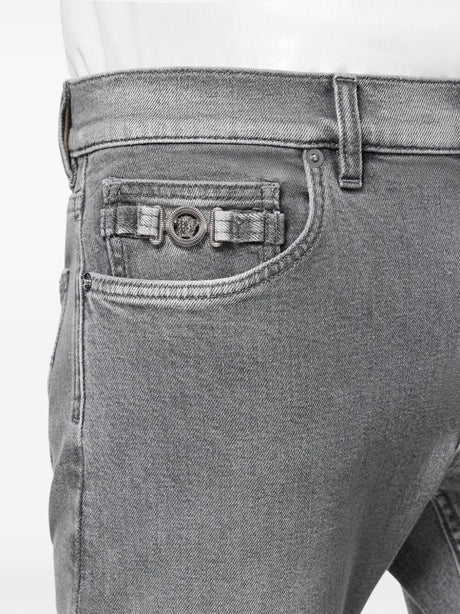 VERSACE Stone Wash Gray Denim Pants for Men