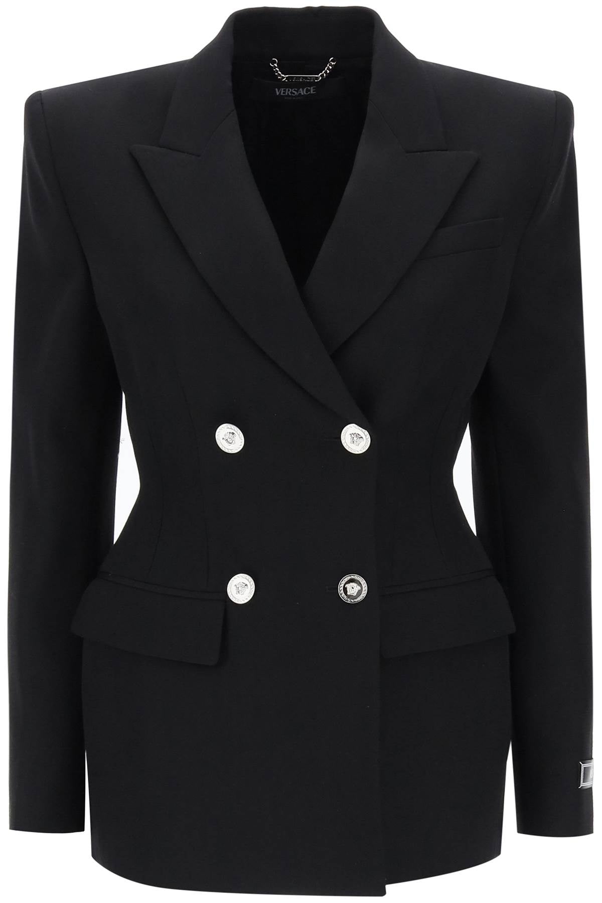 VERSACE Sculpted Hourglass Double-Breasted Blazer in Black for Women