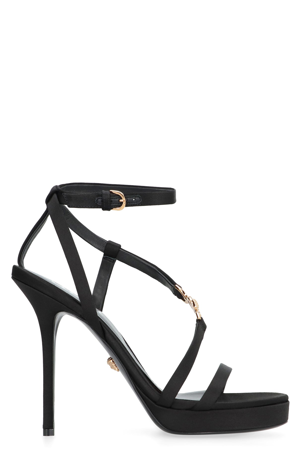 VERSACE Satin & Leather Stiletto Sandals for Women - Luxurious Black '95 Collection