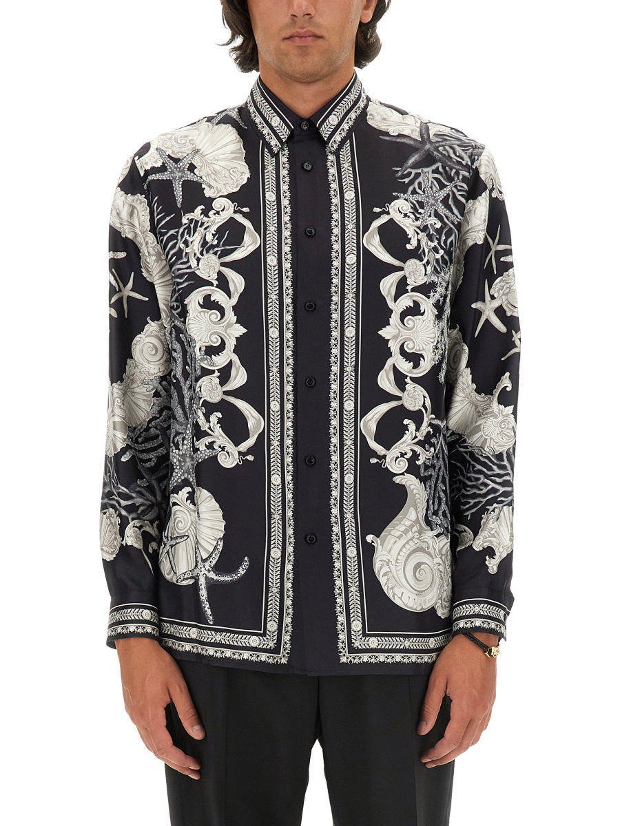 VERSACE Silk Baroque Sea Shirt - Regular Fit, Size 48