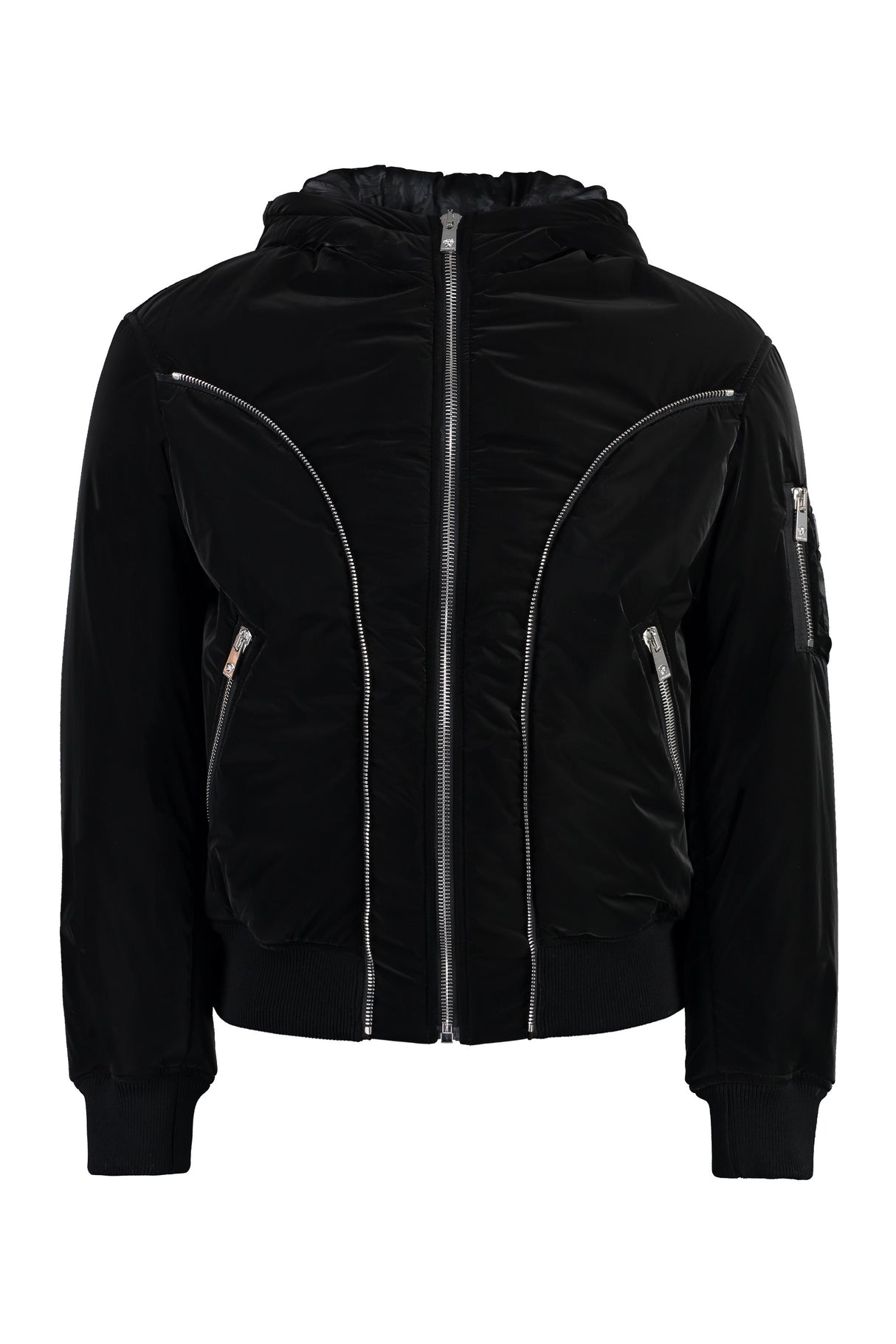 VERSACE Men's Hooded Nylon Jacket with Decorative Zips