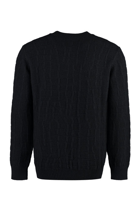 VERSACE Black Men's Wool Sweater with Ribbed Knit Edges for FW23