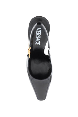 VERSACE Black Patent Leather Slingback Pumps - FW23