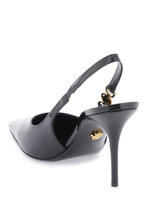 VERSACE Black Patent Leather Slingback Pumps - FW23