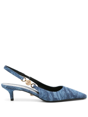 Đôi giày búp bê Baroque in denim - xanh vàng - Nữ