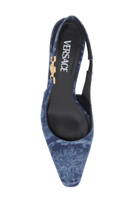 Bốt cao gót dây chun Baroque - Màu xanh dương, gót cao 5cm, 100% cotton, giày nữ dành cho SS24