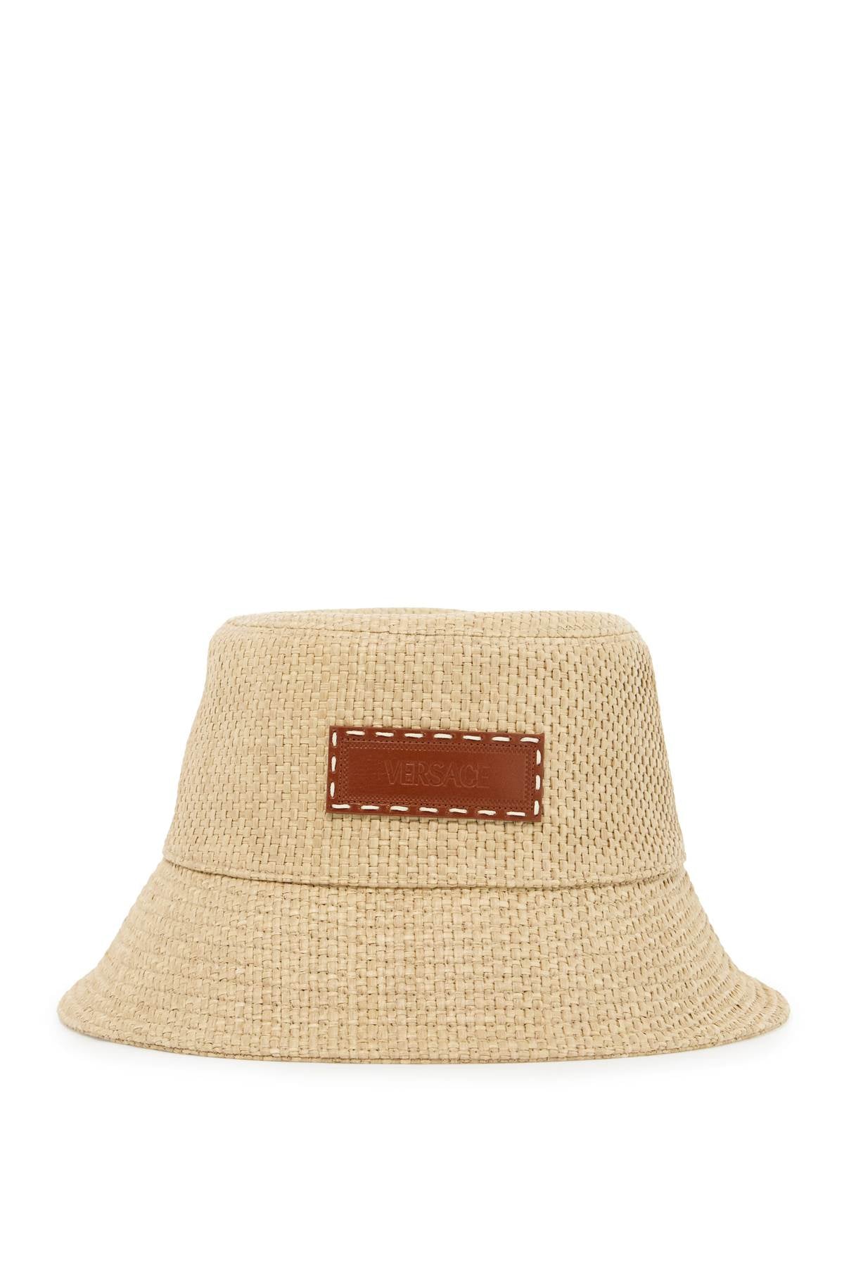 VERSACE Chic Raffia Bucket Hat with Leather Accent, Size 58