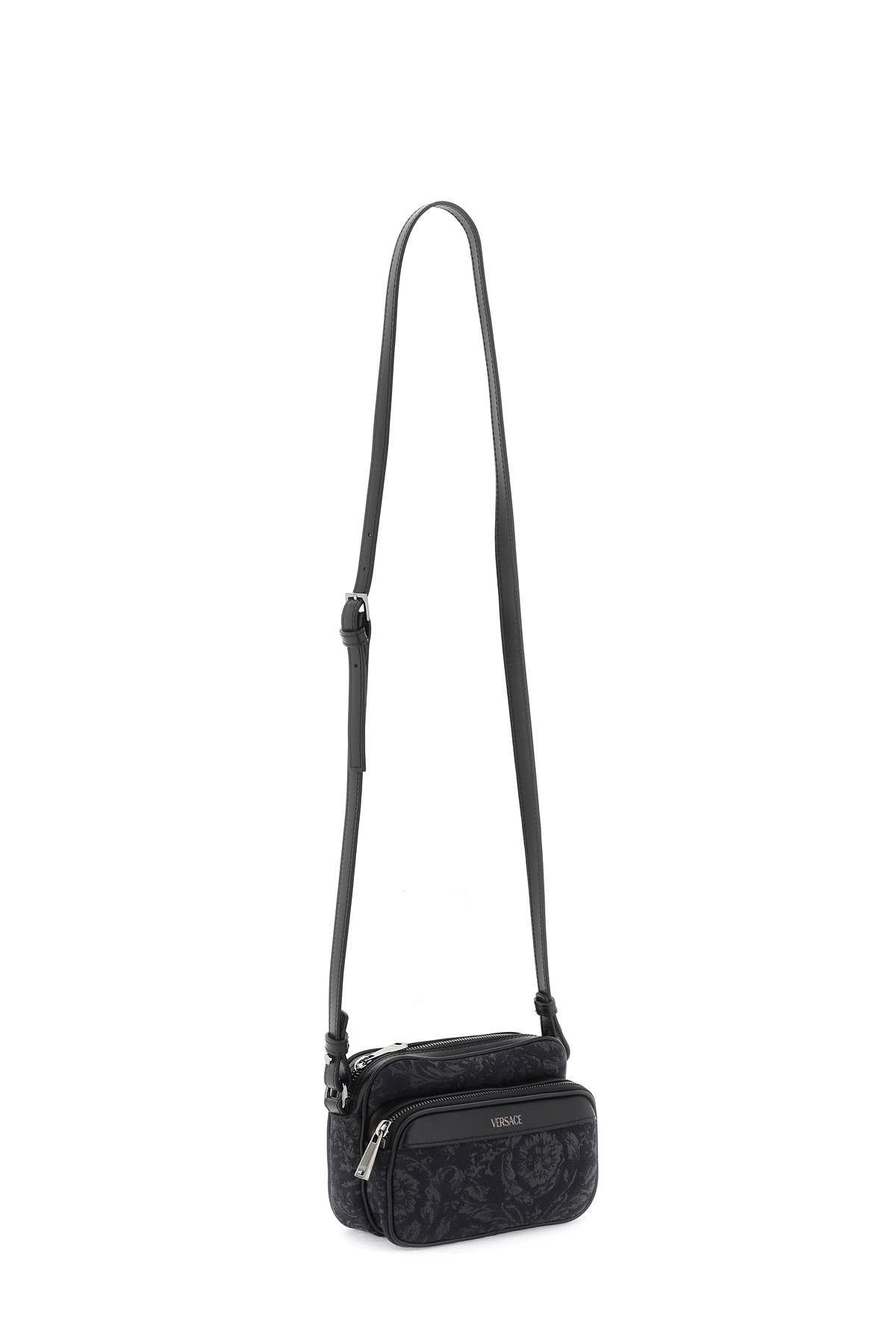 VERSACE Men's Mini Jacquard & Leather Crossbody Bag - Black SS24