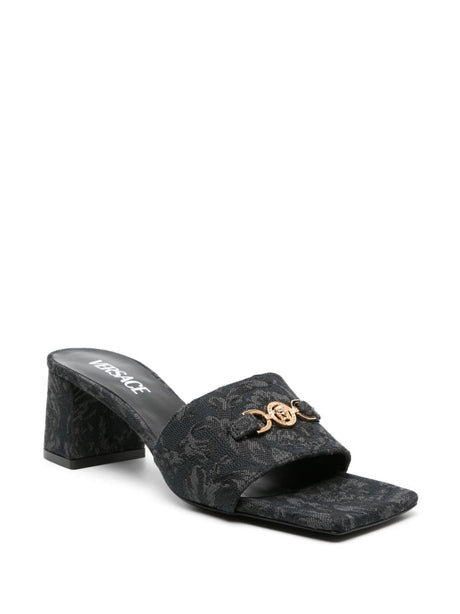 VERSACE Eye-Catching Black Women's Sandals with Embossed Baroque Design for SS24