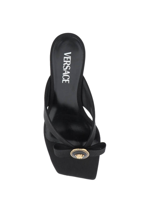 VERSACE Satin Thong Flat with Gianni Ribbon and Enamel Medusa Detail for Women