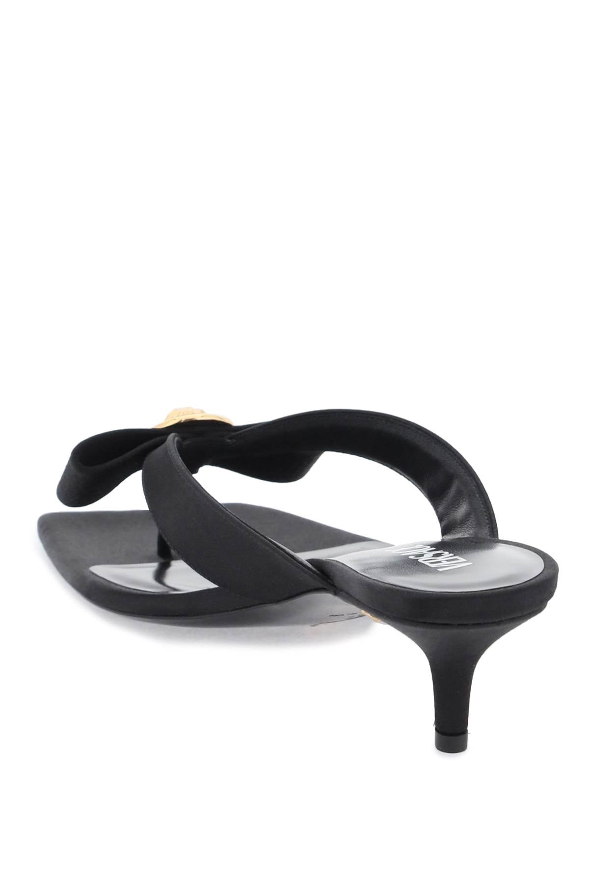 VERSACE Satin Thong Flat with Gianni Ribbon and Enamel Medusa Detail for Women