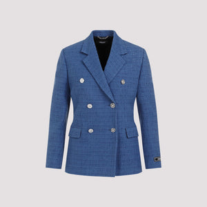 VERSACE Blue Tweed Jacket for Women | SS24 Fashion | Designer Outerwear