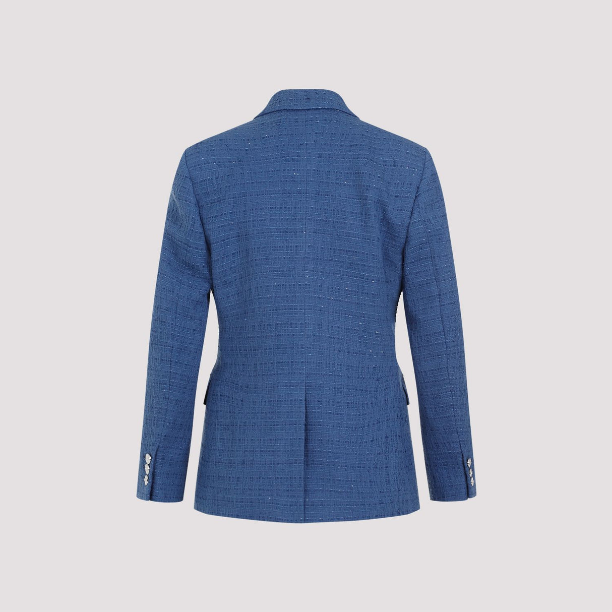 Blazer Bouclé Kẻ Sọc Nút Kép Màu Xanh Nhạt cho Nữ