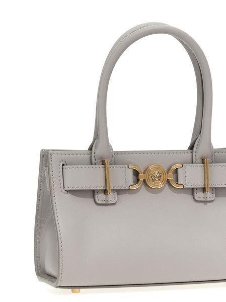 VERSACE Chic Pearl Grey Calf Leather Mini Tote Bag for Women - FW24