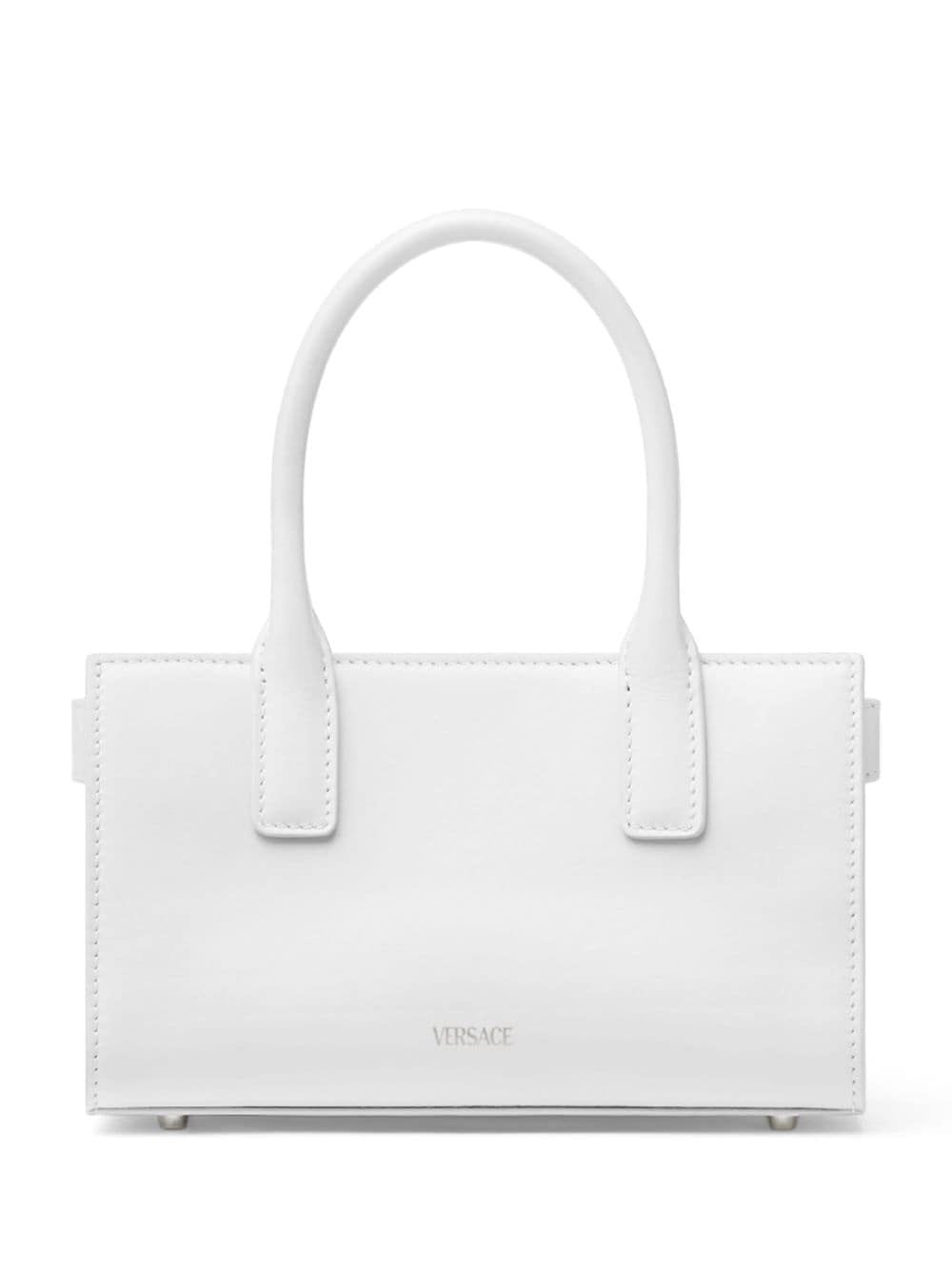 VERSACE Chic Pearl Grey Calf Leather Mini Tote Bag for Women - FW24