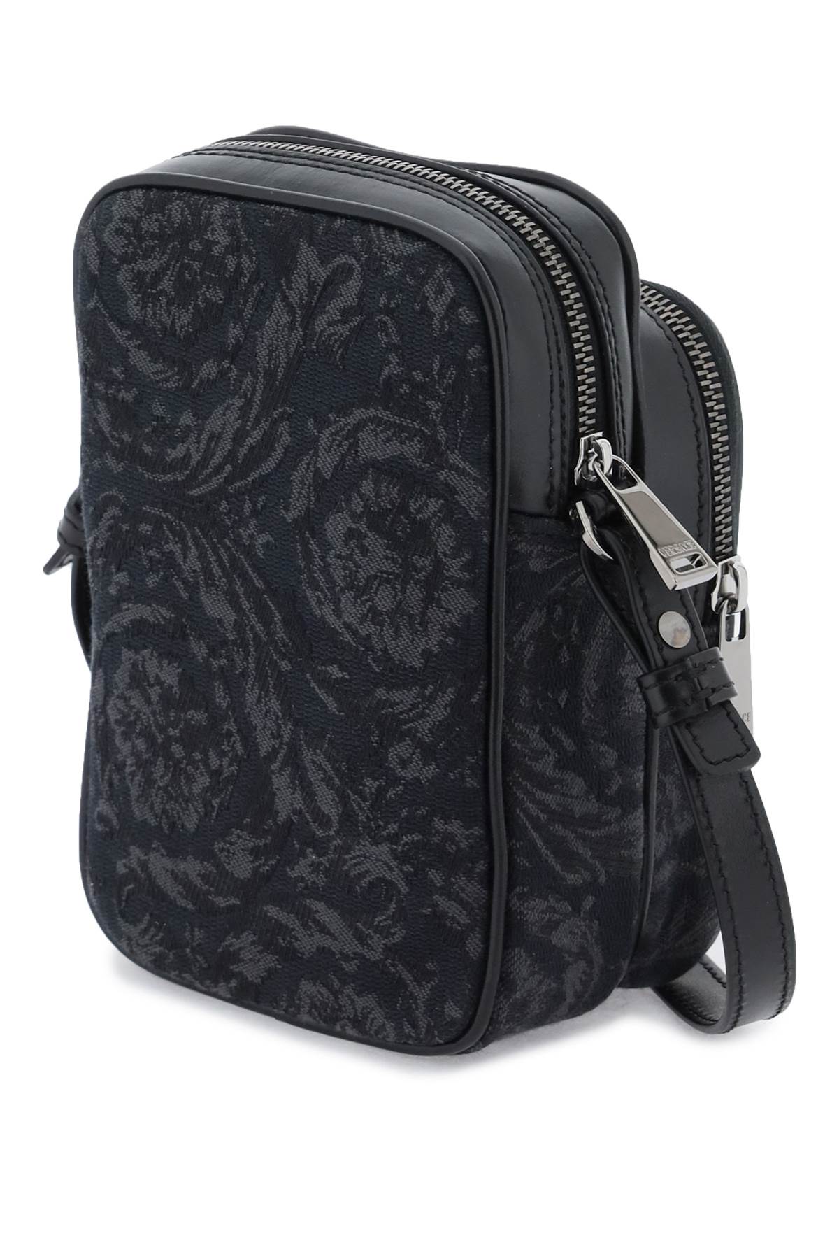VERSACE Black Canvas and Leather Crossbody Handbag for Men