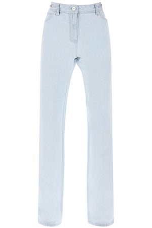 VERSACE Light Blue High-Waisted Straight Cut Relaxed Fit Jeans with Silver Medusa Details