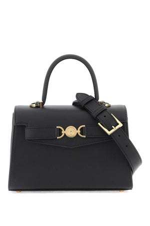 VERSACE Chic Black Calf Leather Mini Top Handle Handbag for Women, SS24