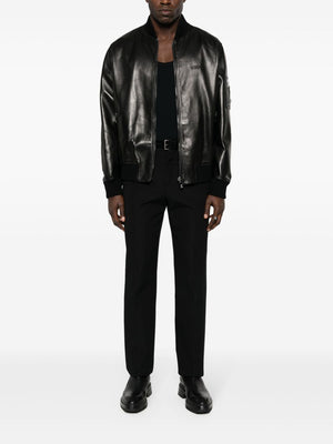 VERSACE Men's Black Leather Bomber Jacket for SS24