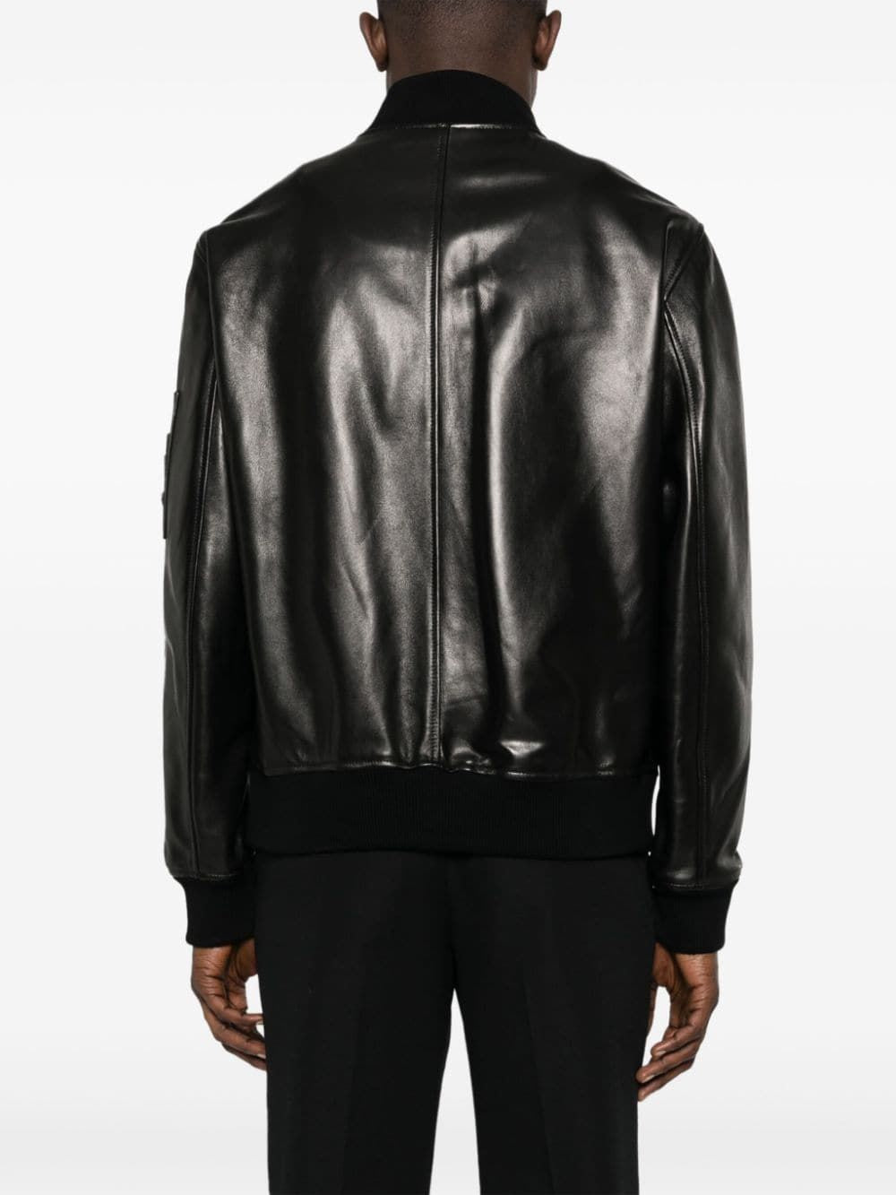 VERSACE Men's Black Leather Bomber Jacket for SS24