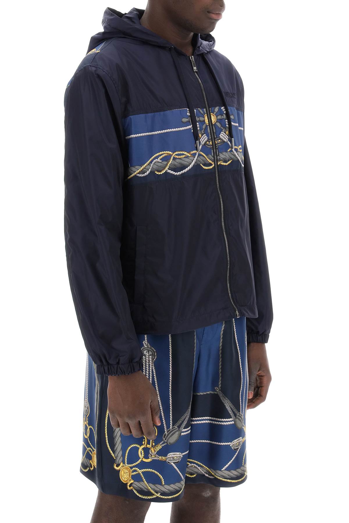 VERSACE Nautical Print Windproof Jacket with Hood for Men