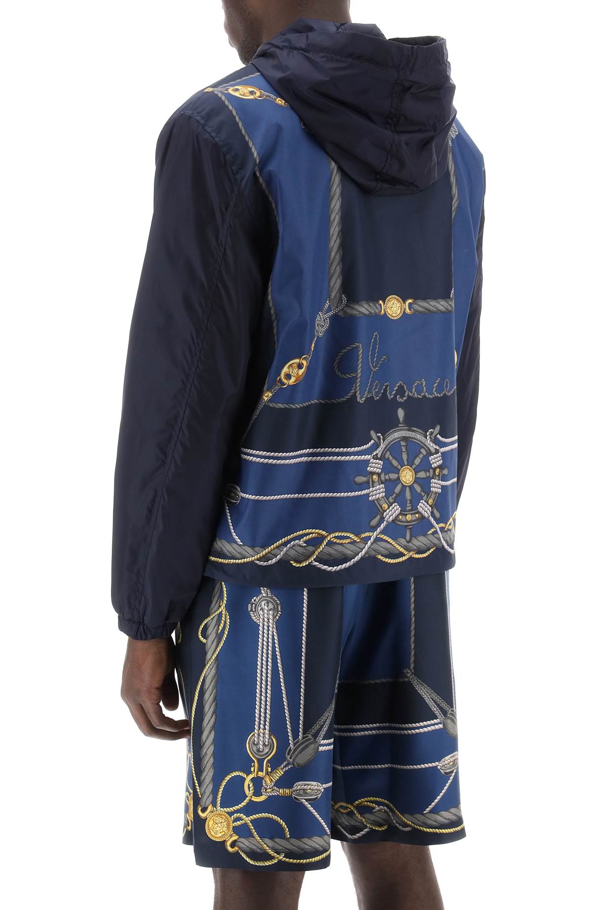 VERSACE Nautical Print Windproof Jacket with Hood for Men