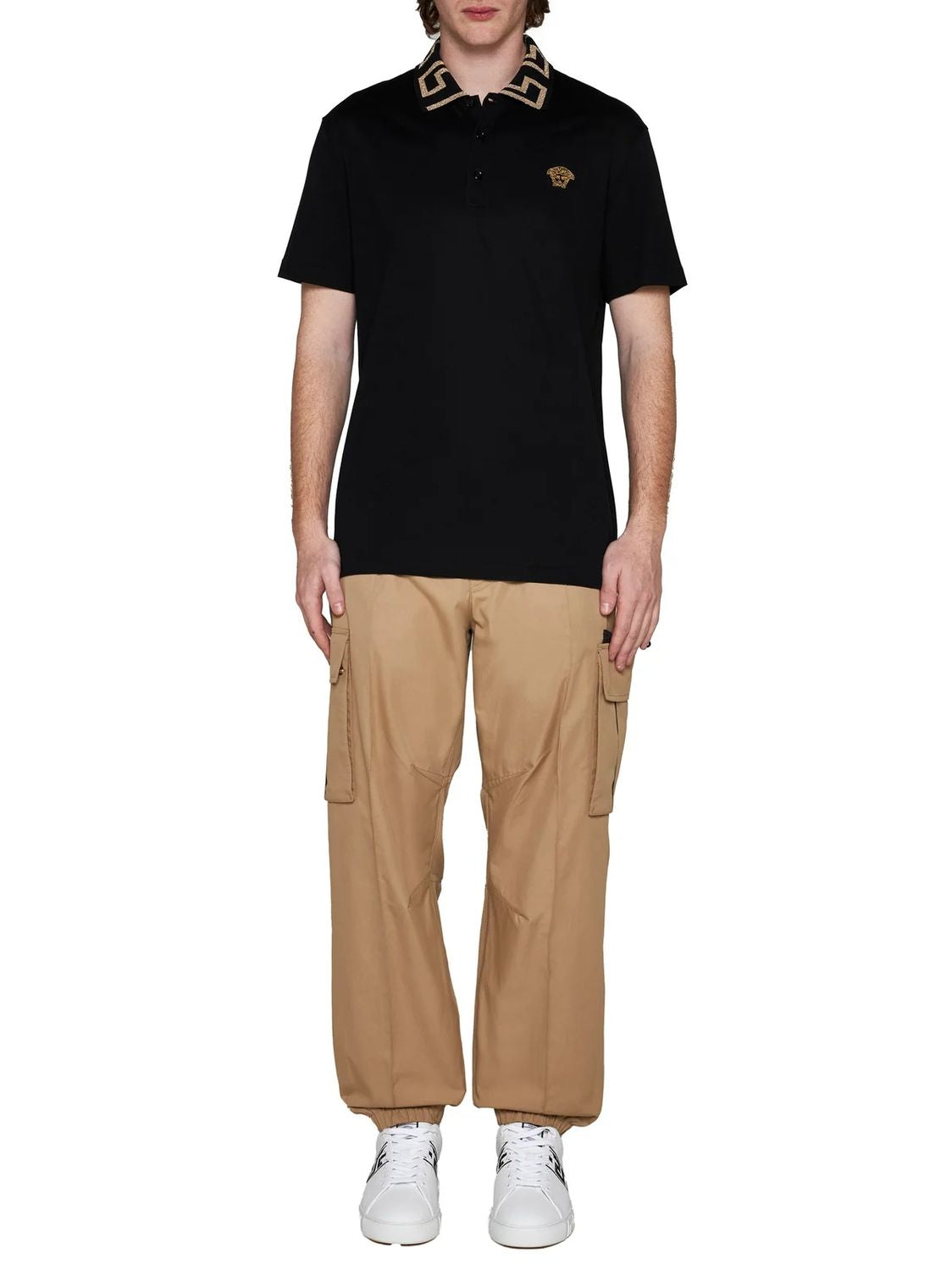 VERSACE Men's Loose Fit Cargo Pants with Gold Detailing - Size 48