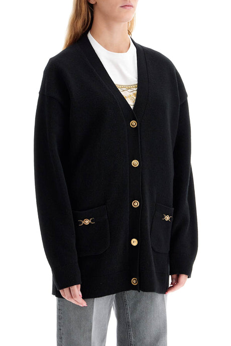 VERSACE Luxury Cashmere-Blend Boxy Cardigan with Medusa Accents