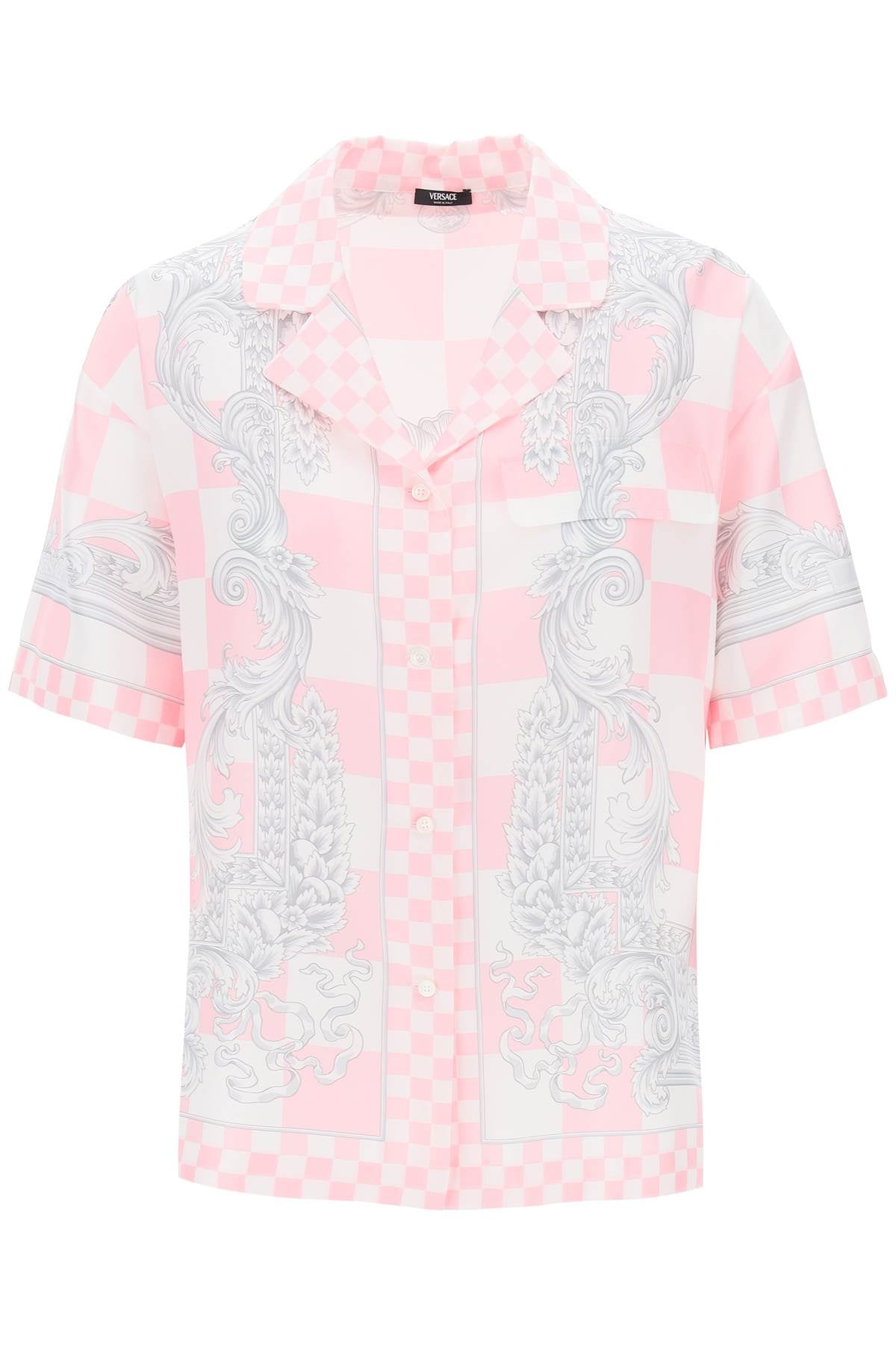 VERSACE Baroque Checkered Silk Shirt for Women in Pink and Purple