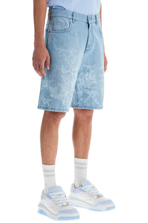 VERSACE Baroque Ocean Denim Bermuda Shorts