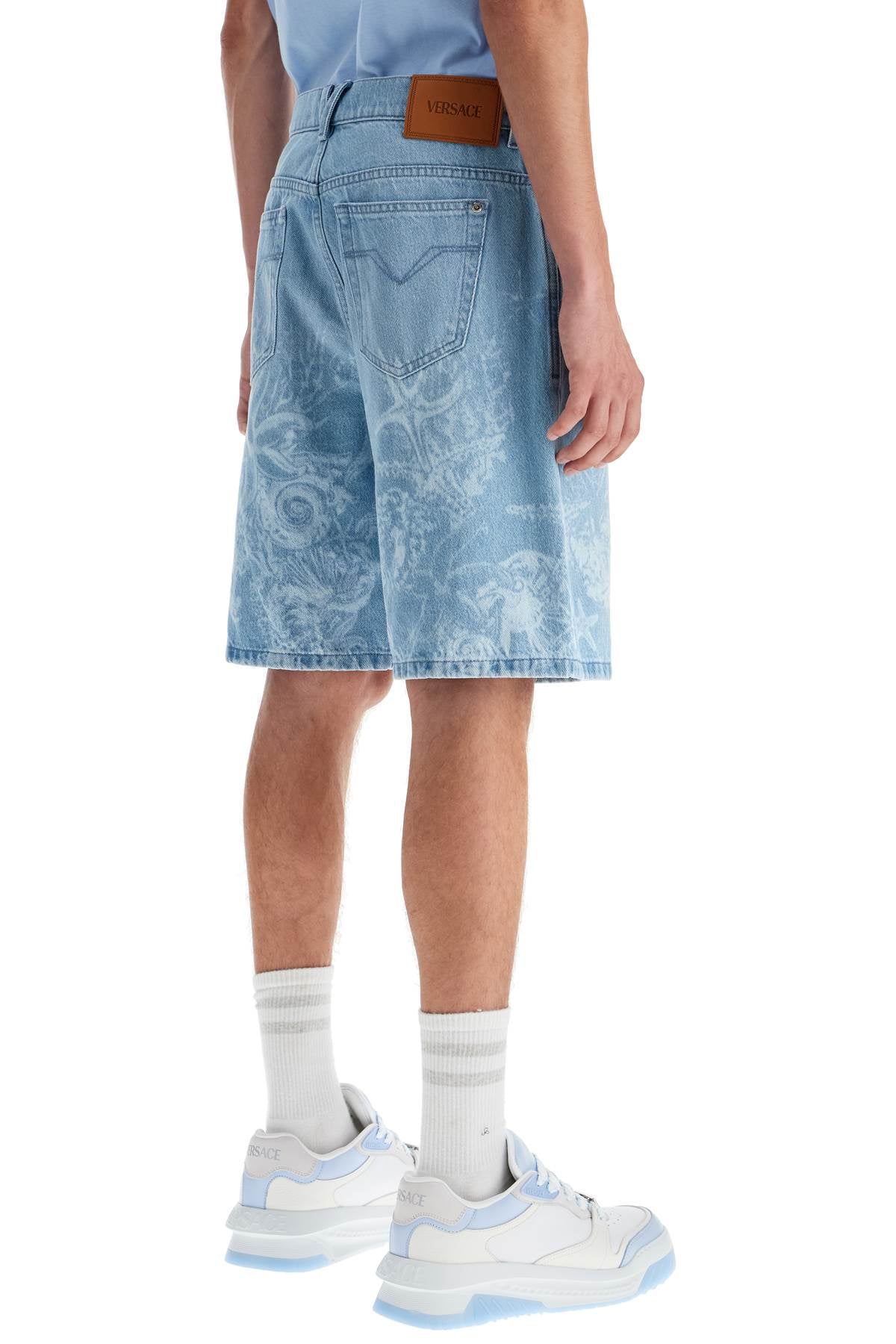 VERSACE Baroque Ocean Denim Bermuda Shorts