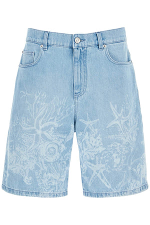 VERSACE Baroque Ocean Denim Bermuda Shorts