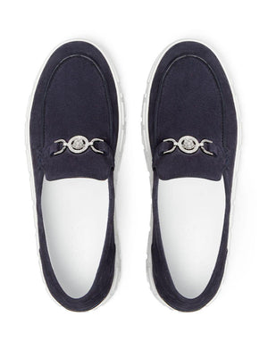 VERSACE Navy Palm Luxury Suede Moccasin