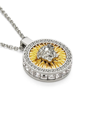 VERSACE Medusa Crystal Pendant Silver Necklace