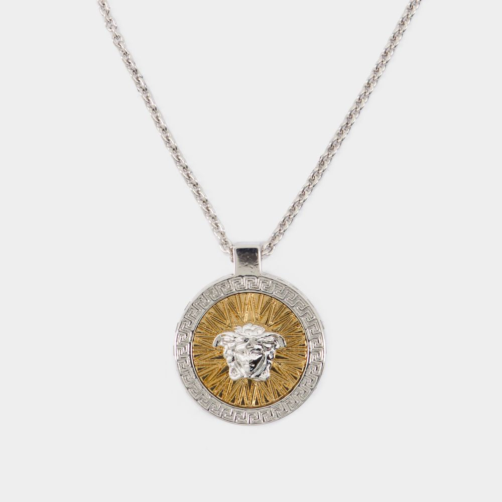 VERSACE Medusa Crystal Pendant Silver Necklace