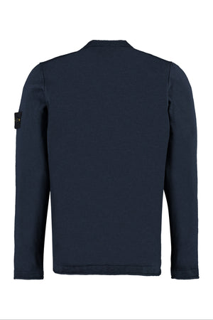 STONE ISLAND Blue Long Sleeve Crew-Neck Sweater with Logo Patch