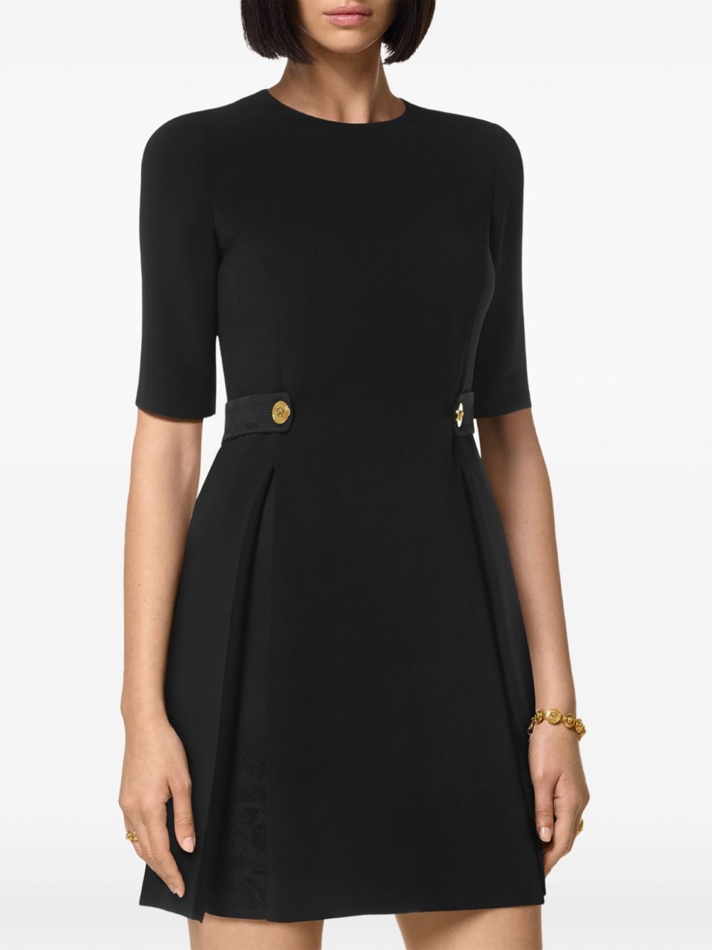 VERSACE Thigh-Length Stretch Cady Mini Dress with Pleat Detailing