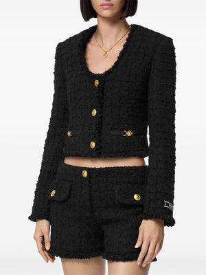 VERSACE Cropped Bouclé Tweed Jacket with Medusa Head Details