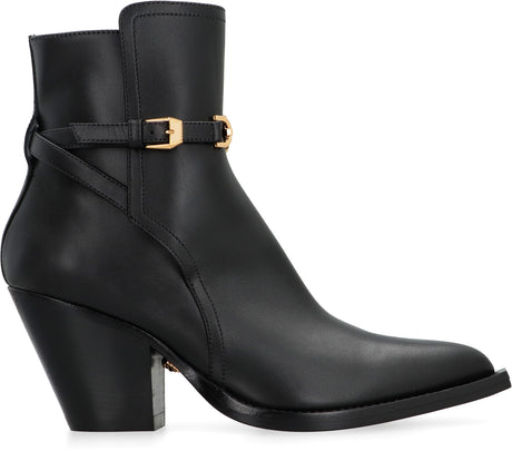 VERSACE Luxe Pointed-Toe Leather Ankle Boots